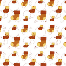 Seamless Pattern Of Christmas Colored Yellow Brown Socks