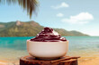 Acai bowl on tropical beach