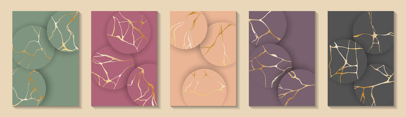 Wall Mural - Kintsugi art gold brocken line patterns vector collection.