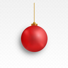 Vector Toy For The Christmas Tree On An Isolated Transparent Background. Ball On The Tree Png, Red Ball. Christmas Decoration, Decoration.