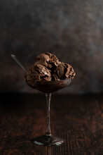 Chocolate Ice Cream In Vintage Bowl 