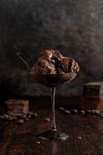 Chocolate Ice Cream In Vintage Bowl 