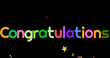Image of colourful congratulations text and stars on black background