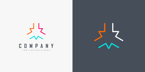 Poster - Triple Arrow Line Logo. Colorful Geometric Lines Head Arrows isolated on Double Background. Usable for Business and Branding Logos. Flat Vector Logo Design Template Element.