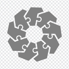 Wall Mural - Simple icon puzzles in gray. Simple icon hexagon puzzle of the nine elements  on transparent background for your web site design, app, UI. EPS10.