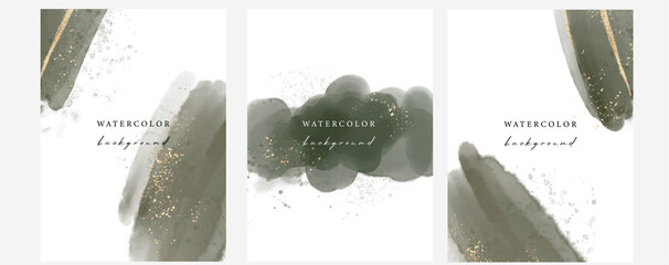 Wall Mural - Set of vector watercolour universal backgrounds with gold glitter