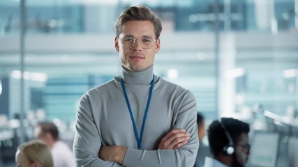Aufkleber - Successful Business Manager in Stylish Turtleneck Crossing Arms, Standing in Modern Diverse Office Working on Financial, Business and Marketing Projects. Portrait of Beautiful Asian Manager.