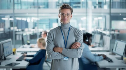 Poster - Successful Business Manager in Stylish Turtleneck Crossing Arms, Standing in Modern Diverse Office Working on Financial, Business and Marketing Projects. Portrait of Beautiful Asian Manager.