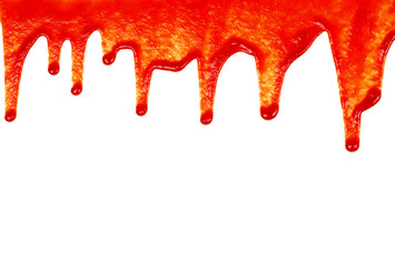 Aufkleber - Red ketchup dripping on white background