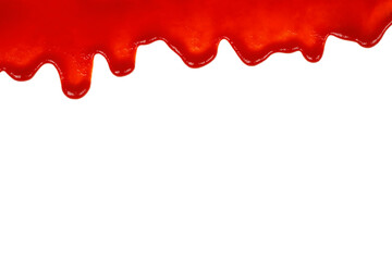 Aufkleber - Red ketchup dripping on white background