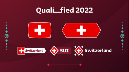 Wall Mural - Set of switzerland flag and text on 2022 football tournament background. Vector illustration Football Pattern for banner, card, website. national flag switzerland qatar 2022, world cup 