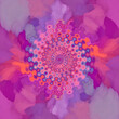 Abstract ciercle flower in shades of violet, orange and blue.