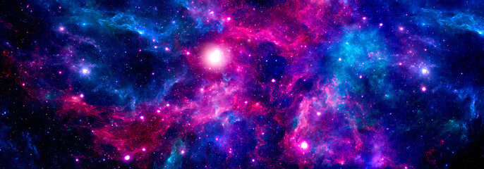 Wall Mural - A colorful cosmic nebula with a cluster of bright stars