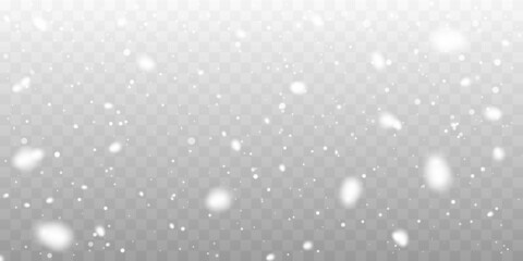 Wall Mural - Christmas snow. Falling snowflakes on transparent background. Snowfall. Vector illustration