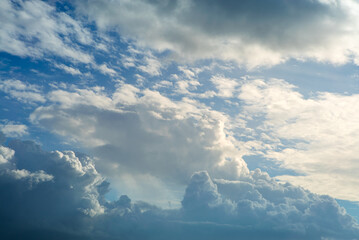 Wall Mural - Cumulus clouds with blue sky on a sunny day of summer. Beautiful cloudscape