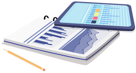 Poster - Visualize with business analytics. Work with statistical data analysis, changing indicators. Analyze statistical indicators, business data. Marketing research for presentation. Data financial report