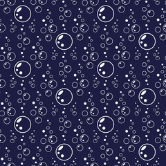 Wall Mural - White bubbles on dark blue background seamless pattern. Minimalist trendy contemporary aqua ornament. Best for textile, wallpapers, wrapping paper, package and home decoration.