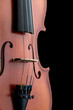 A part of a wooden violin or viola on a black background