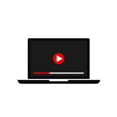 Poster - Laptop with video player icon on screen. Online video, watch movies, web courses concepts. Vector illustration