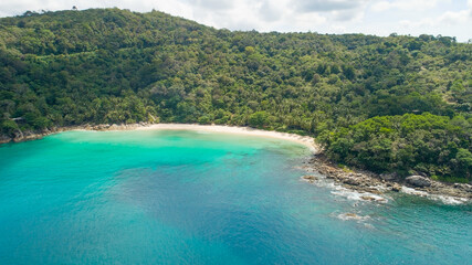 Amazing beach Aerial view of Tropical beach sea in the beautiful Phuket island Located at Freedom beach Phuket Thailand Beautiful travel and tour background