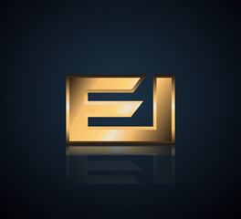 modern initial logo 2 letters gold simple in dark background with shadow reflection ei