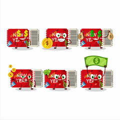 Sticker - New Year Ticket cartoon character with cute emoticon bring money