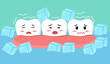 Sensitive teeth cartoon character with ice and cold water in flat design. Tooth sensitivity symptom concept.