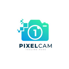 Wall Mural - Number 1 Inside Camera Photo Pixel Technology Logo Design Template