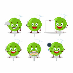 Wall Mural - Cartoon character of sweet melon lollipop with various chef emoticons