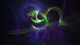 Fototapeta  - Abstract colorful violet and green fiery shapes. Fantasy light background. Digital fractal art. 3d rendering.