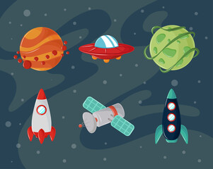 Wall Mural - icons space rockets