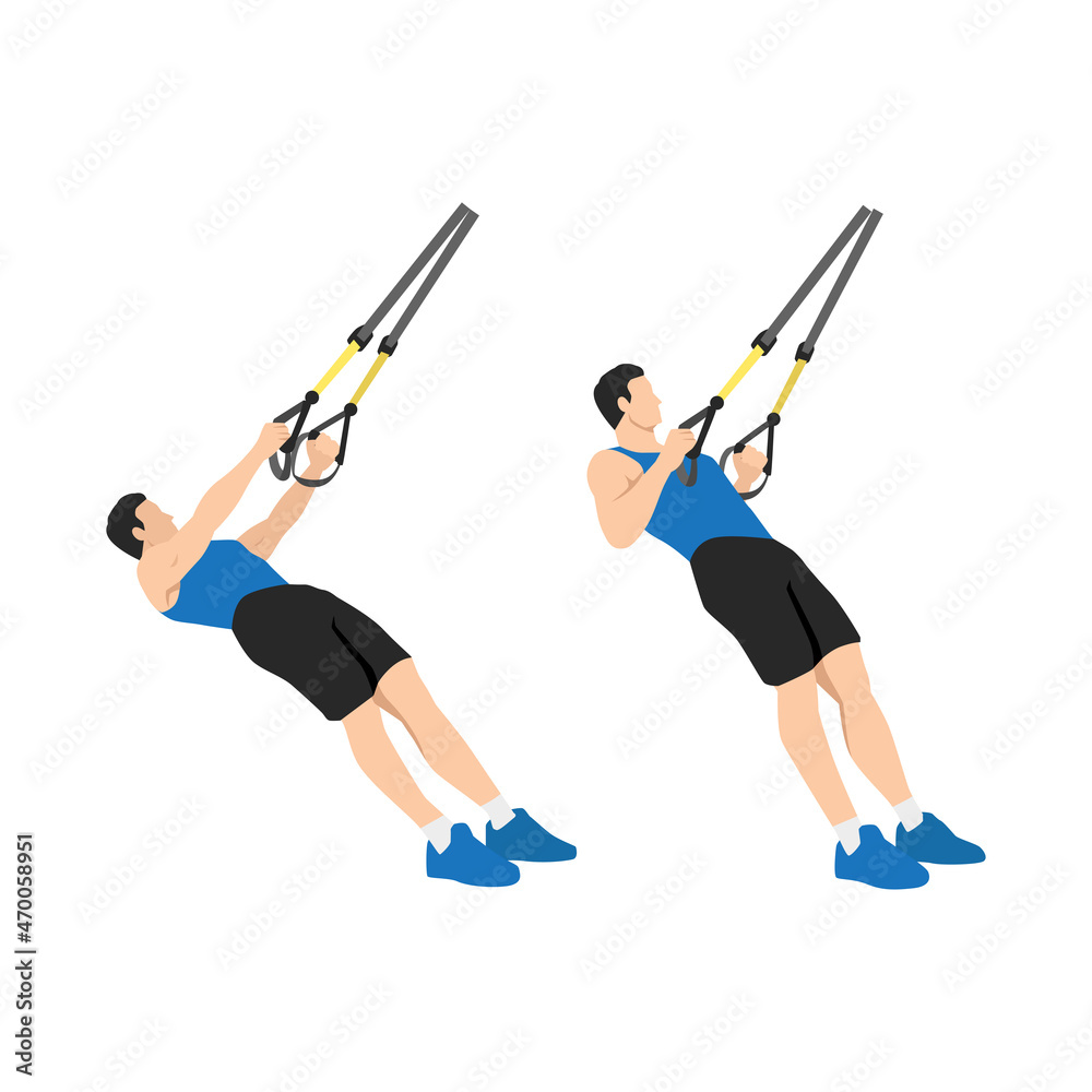 Man doing TRX Suspension strap rows exercise. Flat vector illustration  isolated on white background 스톡 벡터 | Adobe Stock