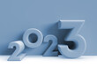 © Kolorowo.online - Abstract modern new year 2023 on a blue wall.