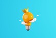 Light bulb with crown and cloud isolated on blue background. Creative idea concept, 3D illustration