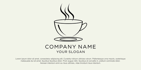 Logo cup of hot black aroma coffee isolated on white background. Stylized graphic vector logo.