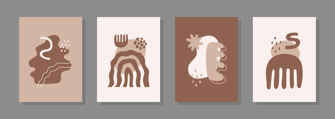 Poster - Vector set of posters with abstract geometric shapes and objects. Trendy organic and minimalistic design