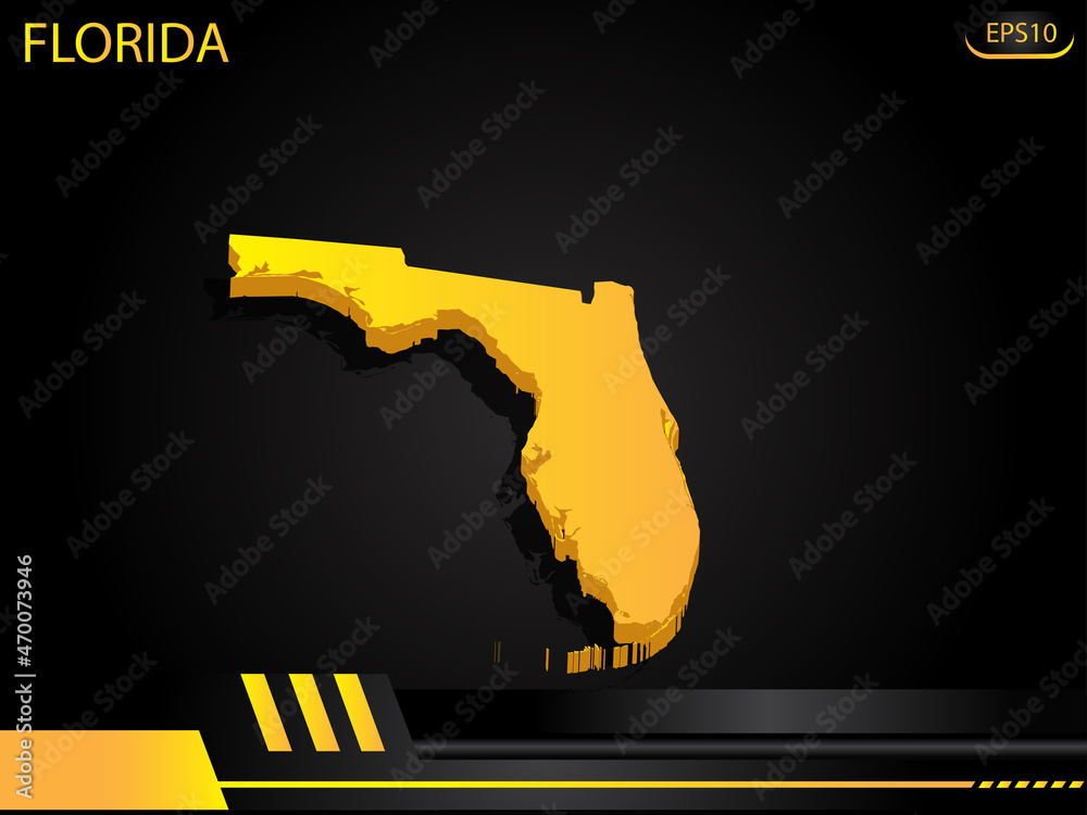 isometric map yellow of Florida on background yellow black frame design ...