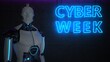 Leinwandbild Motiv Robot Neon Sign Cyber Week