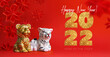 Chinese new year 2022, year of the Tiger zodiac symbol. Red background