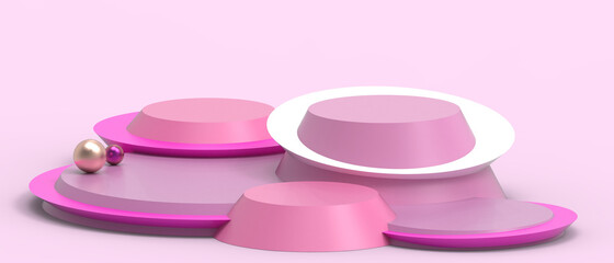 Poster - Creative idea. Podium for banner showcase and Cylinder Geometric shapes stage for Success on Pink-White. copy space, digital, banner, website -3d Rendering