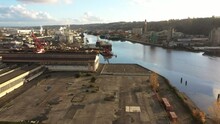 Cinematic 4K Aerial Drone Footage Of SODO, Georgetown, Highland Park, South Park, Duwamish Waterway, Ships And Warehouses In Seattle, King County, Washington