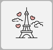 Eiffel Tower Icon Image. In Love Eiffel Vector Illustration.