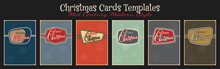Christmas Greeting Cards Template Set, Mid Century Modern Season Holiday Postcards Style