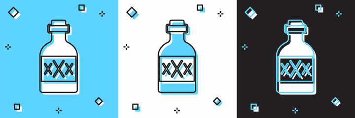 Poster - Set Tequila bottle icon isolated on blue and white, black background. Mexican alcohol drink. Vector