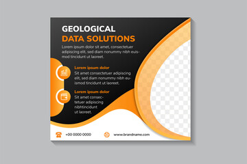 Poster - Geological data solutions banner template design. Horizontal layout vector background use black gradient for page covers, flyers, leaflets or advertising billboards. orange on the element with photo