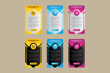 Poster - three colorful rectangular element organized in horizontal raw. Modern infographic design template. Concept of 3 strategic steps of business development. Vector illustration for process visualization.