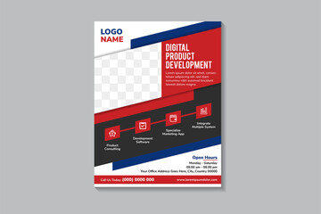 Poster - Set of abstract flyer template design with headline digital product development use red and blue gradient colors on element. vertical layout with white background. diagonal space for photo collage.