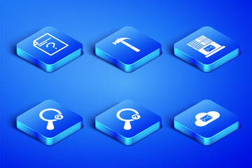 Poster - set cloud mail server, unknown document, search, search location, hammer and mail icon. vector