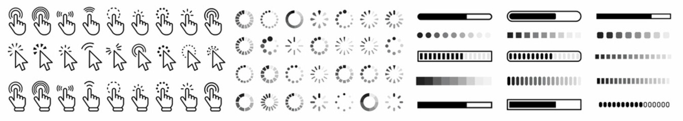 Poster - Hand clicking icon collection.Pointer click icon. Loading icon design.Set of Hand Cursor icons click and Cursor icons click. Click cursor icon.