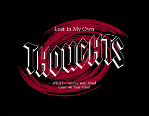 Fototapete - Red circle abstract swirl graphic element with slogan print design quote lost in my own thoughts